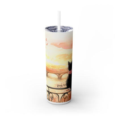 Cats in Paris - Skinny Tumbler with Straw, 20oz