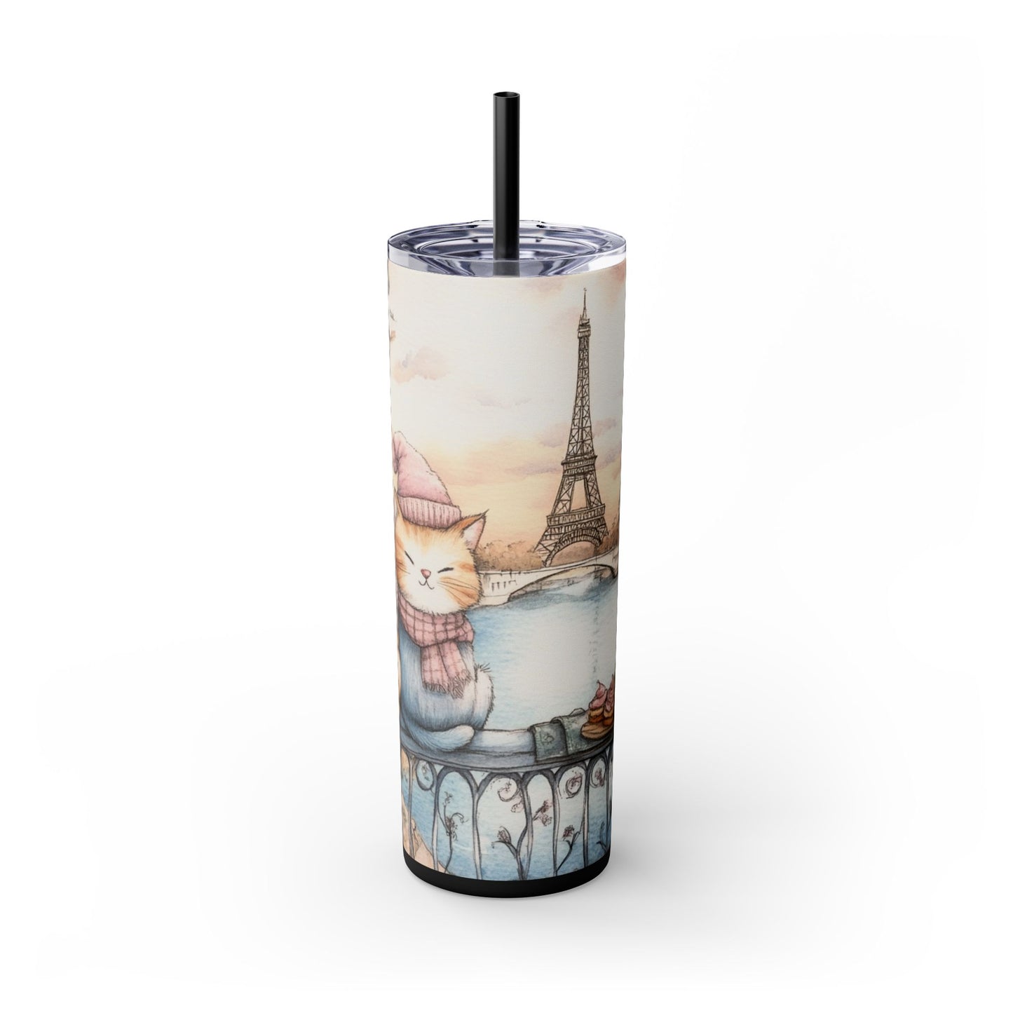 Cats in Paris - Skinny Tumbler with Straw, 20oz