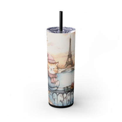 Cats in Paris - Skinny Tumbler with Straw, 20oz