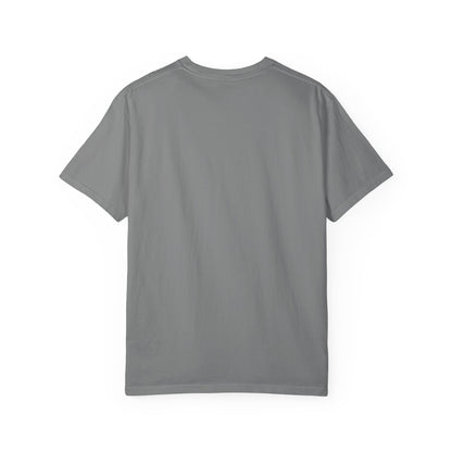 8647 DJT He's Gotta Go Unisex Garment-Dyed Tee. Large front logo design