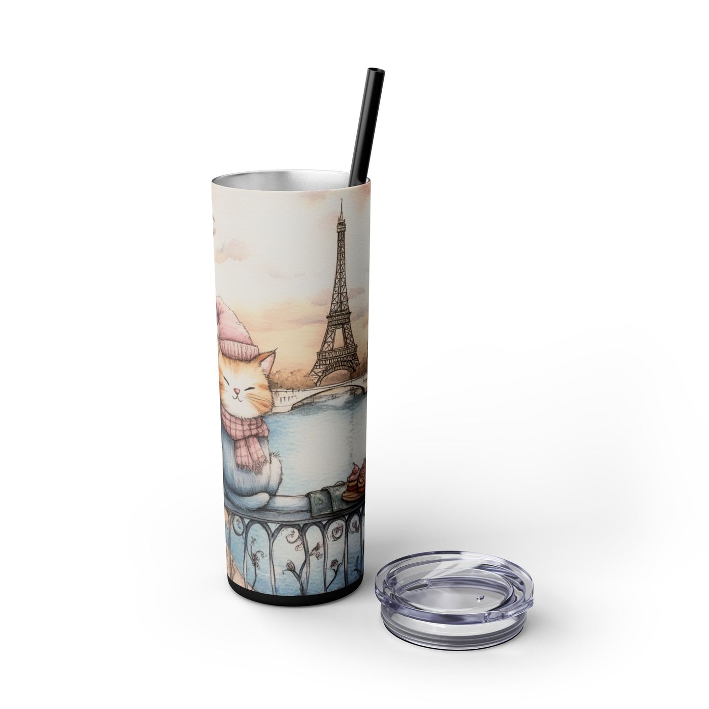 Cats in Paris - Skinny Tumbler with Straw, 20oz