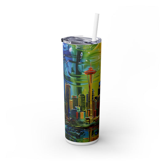 Seattle in glass - Skinny Tumbler with Straw, 20oz