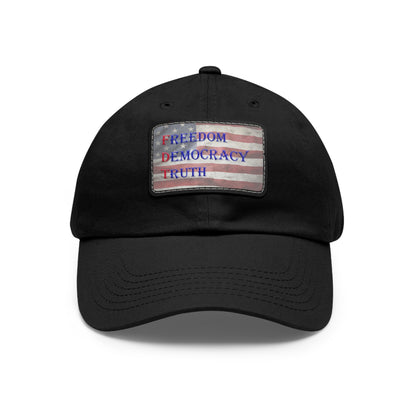 Patriotic Dad Hat with Leather Patch - Freedom, Democracy, Truth