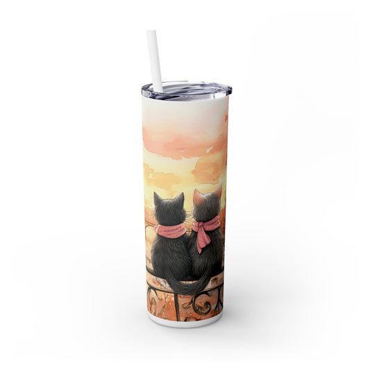 Cats in Paris - Skinny Tumbler with Straw, 20oz