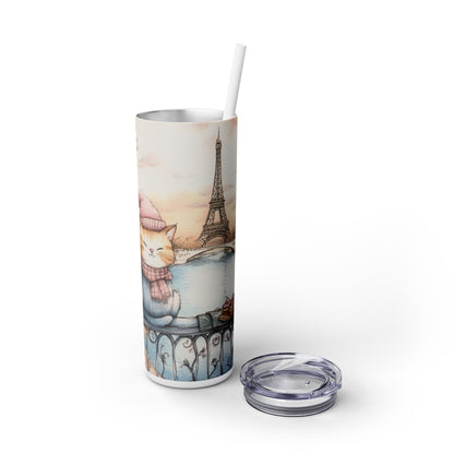 Cats in Paris - Skinny Tumbler with Straw, 20oz