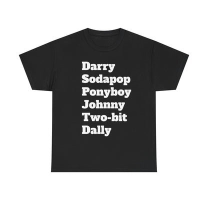 The Outsiders Inspired Unisex Heavy Cotton Tee - Classic Literary Character Names - aligned
