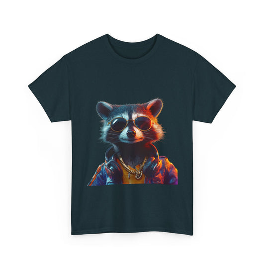Cool Hipster Raccoon Graphic Unisex Heavy Cotton Tee - Perfect for Animal Lovers and Casual Style!