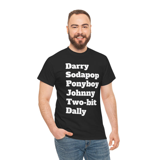 The Outsiders Inspired Unisex Heavy Cotton Tee - Classic Literary Character Names - aligned